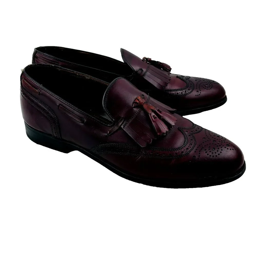 Wright Kiltie Tassel Wingtip‎ Loafer Mens 11 Burgundy Leather Slip On Whippet II
